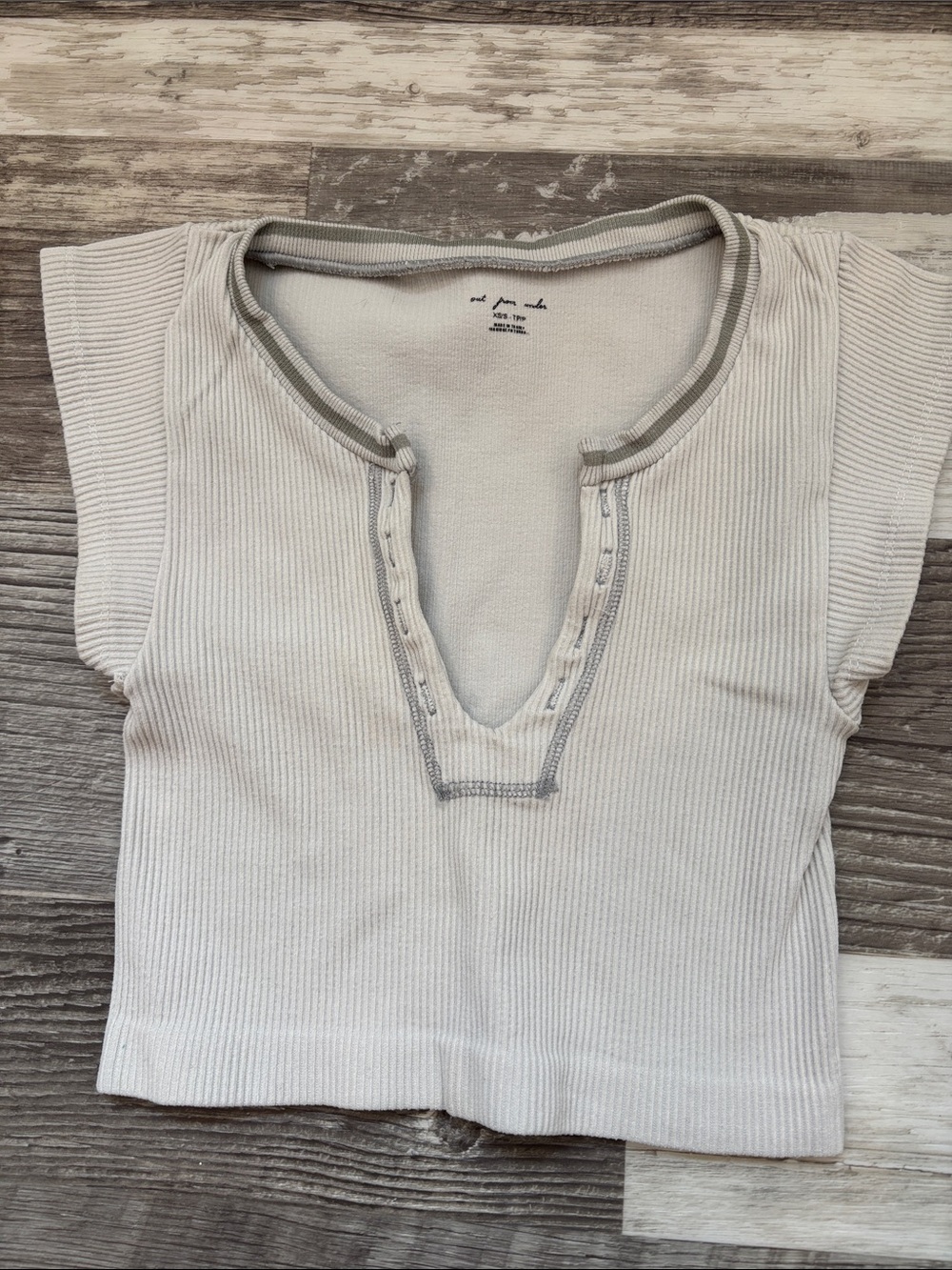 Urban Outfitters Cream Ribbed V-Neck Cropped Top